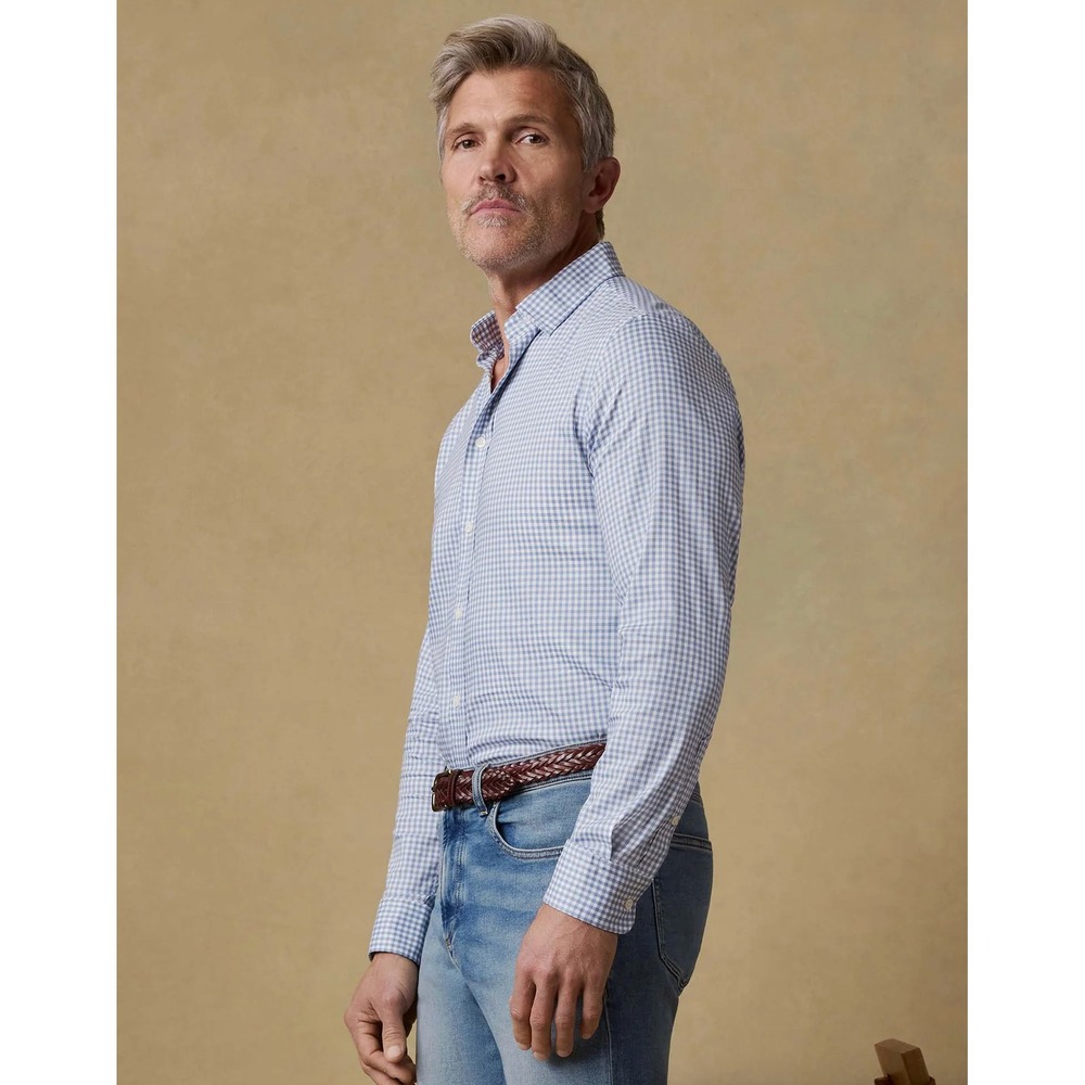 Faherty NWOT The Movement™ Stretch Supima Light Blue Gingham Shirt Large Tall